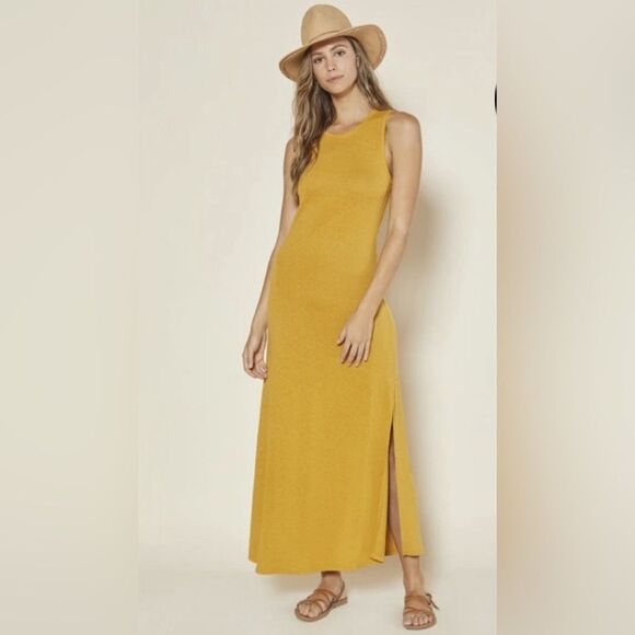 Outerknown Neptune tank dress hemp blend goldenrod side slits maxi large - Picture 3 of 9
